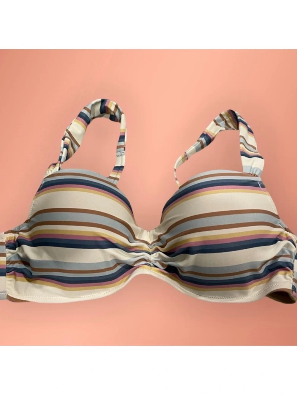 Shade & Shore Striped Bright Colored Bikini Top (36B) NWT